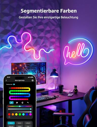 Lepro AI Neon LED Strip 6 m, LED Strip with App, Music & Voice Control | Compatible with Alexa & Google Assistant, for living room, gaming, party, wall decoration, personalised AI light designer