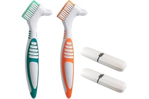 GYOTUU Denture Toothbrush Set, Portable Dual Head Denture Brush with Cover Case, Denture Cleaning Tool Set for Travel, Home and Camping, Dental Cleaning Brush Set for Denture Care False Teeth Cleaner Tool
