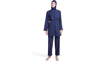 Muslim Burkini Swimsuits for Women 3 Piece Full Coverage Long Sleeve Rash Guard Zip Bathing Suit Modest Print Swimwear