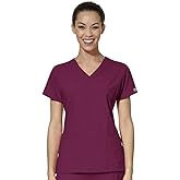 WonderWink Women's Plus-Size Women's Mock Wrap Top Shirt, Wine, 4-XLarge