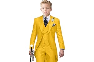 ProPoFol Boys Tailcoat Suit Set,3 Piece Boys Tuxedo Slim Fit Suits for Kids for Wedding Prom Performance Concert Casual