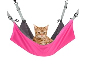 RivenAn Hanging Cat Hammock, Pet Hammock for Cage, Adjustable Cat Bed Two Sides Comfortable/Waterproof Resting Sleepy Pad for Cats Small Dogs Rabbits or Other Small Animals (Pink)