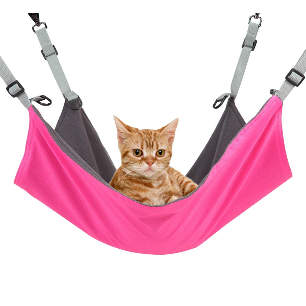RivenAn Hanging Cat Hammock, Pet Hammock for Cage, Adjustable Cat Bed Two Sides Comfortable/Waterproof Resting Sleepy Pad for Cats Small Dogs Rabbits or Other Small Animals (Pink)