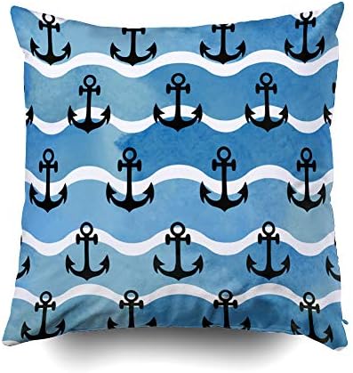 GROOTEY Decorative Cotton Square Pillow Case Covers with Zippered Closing for Home Sofa Decor Size 20X20 inch Costom Pillowcse Throw Cover Cushion Flat sea Anchor for Wallpaper ILE Background