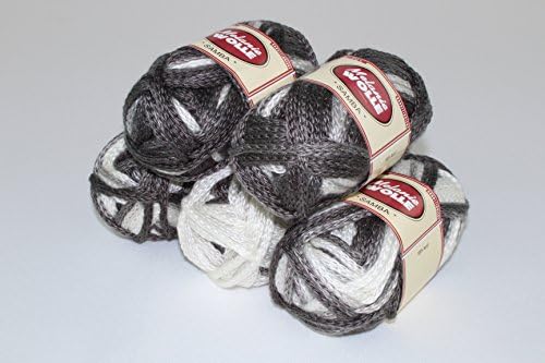 5 x Samba 100 % polyacrylic knitting wool balls, stylish colours, super value pack, brand yarn by Melanie wool, timeless and trendy, machine washable, felt-free and keeps its shape, grey/white