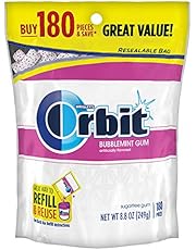 ORBIT Bubblemint Sugarfree Gum, 8.8-Ounce Resealable Bag, 180 Pieces