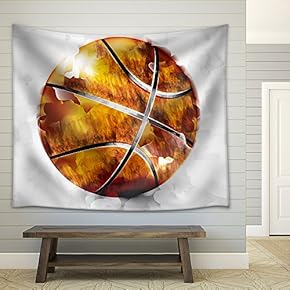 Vector - Basketball Ball in Watercolor Style - Fabric Wall Tapestry Home Decor - 51x60 inches