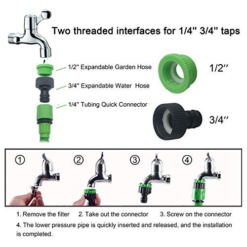 BeeTwo Garden Water Hose, 50 Feet Expandable Garden Hose Set, Double Latex Core with 3/4" Solid Connectors for Home, Garden, Car Washing & Heavy Duty (Green)