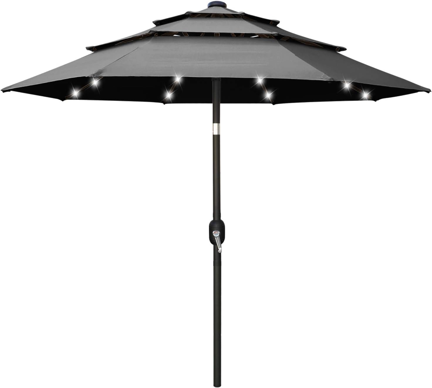 Amazon Com 10ft Solar 3 Tiers Market Umbrella Patio Umbrella Outdoor Table Umbrella With 32 Led Ventilation And Push Button Tilt For Garden Deck Backyard And Pool 8 Ribs Drak Gray Garden Outdoor