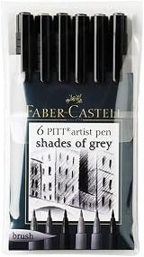 Faber-Castell Pitt Artist Pen Wallet 6 Assorted Tips Black view 1