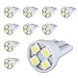 AKOLI 10PCS LED Car Lights Bulb White T10 3528 4-SMD 80 Lumens 194 168 (pack of 10)