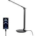 MONGERY LED Desk Lamp with USB Charging Port, Touch Control Dimmable Office Lamp, 5 Color Modes 6 Brightness Levels Eye-Caring Table Lamp for Home Office Bedroom Reading Study, Black