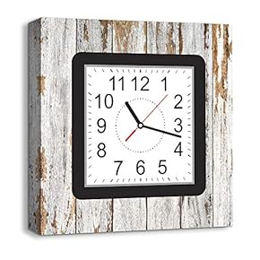 Canvas Wall Art Abstract Cute Clock Painting Artwork for Home Prints Framed - 12x12 inches