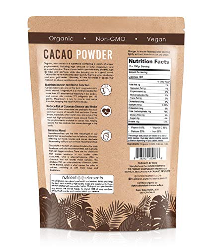 1lb Raw Organic Cacao Powder - Certified, Unsweetened Cacao for Baking, Smoothies & More - Keto Super-food for Daily Use - Made from Highly Prized Criollo Beans in Peru - NON-GMO, Gluten-Free & Vegan