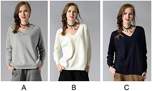 Amazon レディース トップス ニット セーター Vネック 長袖 無地 定番 シンプル カジュアル 大人可愛い フェミニン オフィス 仕事 デート お出かけ デイリー 普段着 グレー ホワイト ネイビー H2 L C セーター 通販