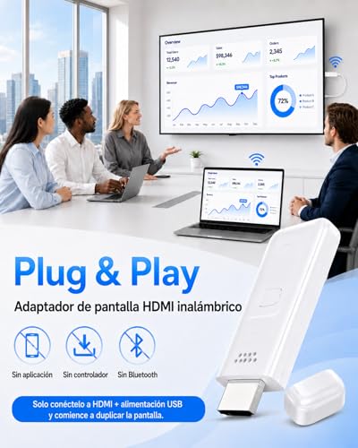 Adaptador Dongle HDMI Inalámbrico, 1080P@60Hz Miracast AirPlay DLNA Screen Mirroring Stick, 2,4/5GHz Doble Banda, Plug & Play Extensor HDMI para PC/Portátil/Smartphone a TV/Monitor/Proyector