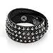 Top Plaza Mens Womens Black Genuine Leather Cuff Bracelet Metal Spike Studded Punk Rock Biker Bracelets Adjustable Bangle Wrap Wristband