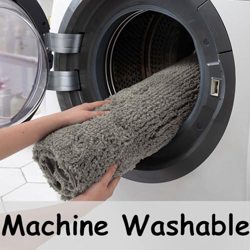 HANDYTOOLINC BATHROOM RUGS MAT 24″X59″NON SLIP THICK BATH MAT SOFT SHAGGY BATH RUG ABSORBENT BATHROOM CARPET PLUSH RUNNER RUG MACHINE WASHABLE BATH MATS FOR BATHROOM SHOWER, BATHTUB (GREY,24″X59″)