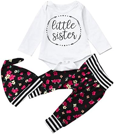 Deklong Fashion Infant Baby Girl Boy Letter Print Tops + Pants Hat Clothes Set (12-18 Months, White)