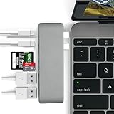 Homate  Aluminum USB-C Hub Adapter with 40Gbs Thunderbolt 3, Pass-Through Charging, SD/Micro Card Reader Slot and 2 USB 3.0 Ports for Macbook Pro 13” and 15”–(Space Gray)