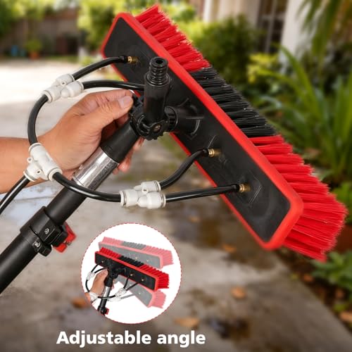 Spazzola di lavaggio telescopica 4 in 1, 7,2 m, per fotovoltaici, finestre, camper e tetti – asta telescopica e spazzola telescopica, set di pulizia con attacco dell'acqua, spazzola per la pulizia e