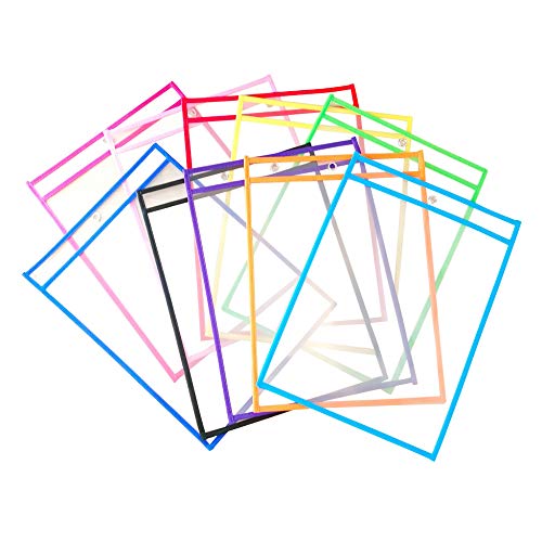 XLKJ 10 Pcs Multicolored Dry Erase Pockets,Resuable Dry Erase Pockets for Classroom Organization Teaching, Office, Home Education