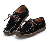 L-RUN Women's Casual Comfortable Suede Walking Shoes Flat