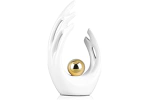 LCCCK 12"H White with gold Home Decor Accent, mid century modern decor Dining Table Decorations White, Abstract Art Ceramic Statue And Sculpture for Center Pieces Decor table, bookshelf decorative objects