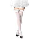 UXQEJO Women's Satin Bows Thigh High Stockings Hold-ups Snag-Resistant Knee High Long Socks