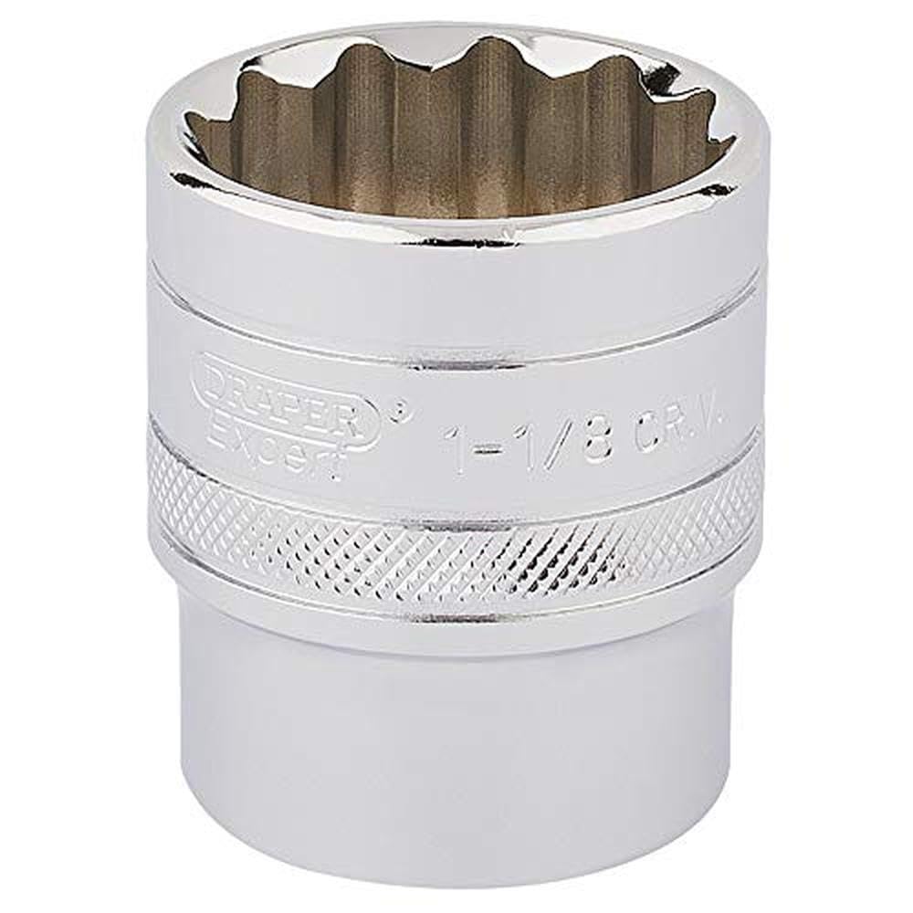 Draper 33727 1/2-Inch Square Drive Polished Chrome Imperial Socket, 1.1/8-Inch Size