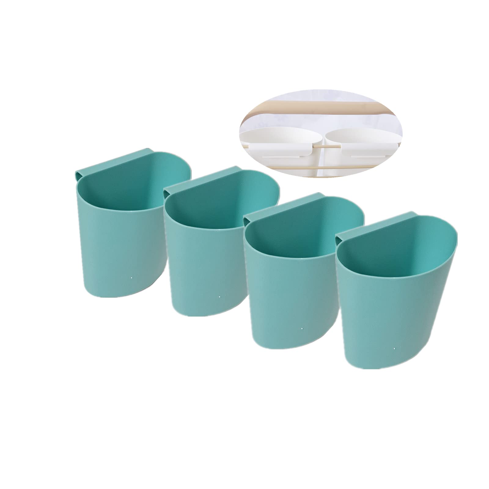 Rikyo 4Pcs Hanging Cup Holder, Rolling Cart Accessories, Plant Containers, Flower Pots, Space Saver, Storage Bucket, Pencil Make Up Holder Office, Kitchen Wall Organizer Decor (Blue)