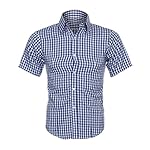 Botrong Men's Classic Plaid Shirt Summer Short Sleeve Shirt (L, Blue)