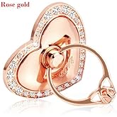Phone Stand, Luxury Updated Re-Usable Metal Stainless Phone & Tablet Anti Drop Ring Stand Holder with Diamonds for iPhone iPod iPad Samsung and More (Heart Shape) (Rosegold)