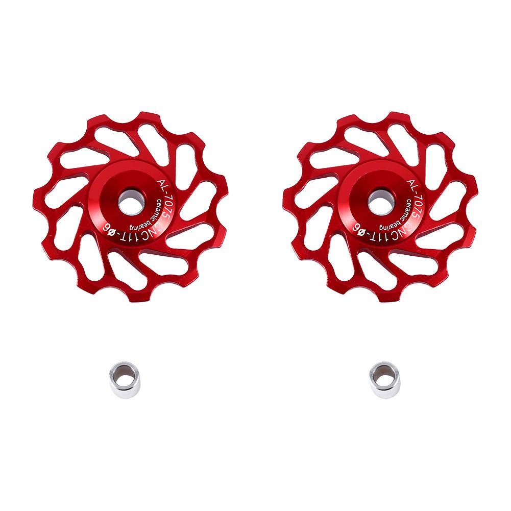 Bicycle Rear Derailleur, 11T/13T Sealed Bearing Wheel Rear Derailleur Pulley Ceramic Bearings Suit for Most of Rear Derailleur on the Market, Support 7/8/9/10 Speed,For Bike(Red 11T)