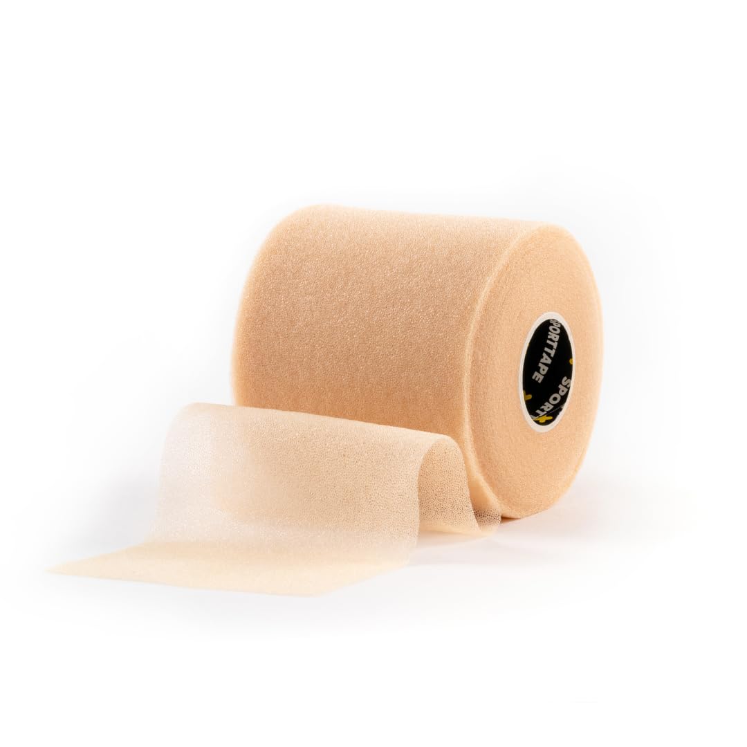 SPORTTAPE Soft Foam Underwrap - Beige - 7cm x 27m | Pre Wrap Sports Tape - Thin, Non-Adhesive, Hypoallergenic, Protective Foam Wrap | Football Hair Band & Shin Guard Tape - Single Roll