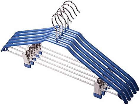 Multifunction Stainless Hanger Clothes Hangers Anti-slip Strong Hangers with Clamp 5-pack (Blue)