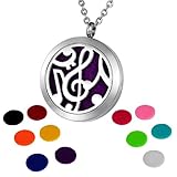 HOUSWEETY Aromatherapy Essential Oil Diffuser Necklace-Stainless Steel Locket Pendant,11 Refill Pads (Non-Engraving)