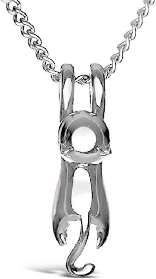 Niche-FindsSmall Stainless Steel Hanging Kitty Cat Necklace Pendant Silver Hue Polish