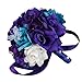 Angel Isabella 2pc Set: Bouquet and Rose Boutonniere - Turquoise, White, Purple with Silver Accents