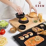 Burger Press Kit With Grill Mat - Burger Chef By Krom - Exclusive Online Videos With Recipes - Non-Stick 3-in-1 Stuffed Burger Mold For Hamburgers And Sliders - Includes 50 Wax Patty Papers