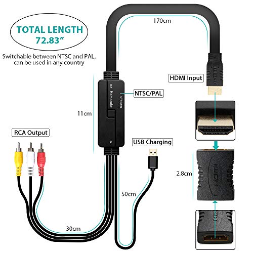 HDMI to AV Adapter, Homecube HDMI to RCA Converter Video Audio Cable Adapter with HDMI Coupler Support PAL/NTSC for Fire Stick, TV/STB/Blu-ray DVD/Xbox/PS3 PS4 - Thumbnail 2
