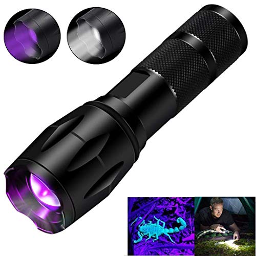 UV Flashlight,UV Light Flashlight 395Nm,Led Tactical Flashlight 550 Lumens,2 in 1 Handheld Led Flashlight Torch Zoomable Tactical &UV Light for Your Camping,Scorpion Checking,Best Led Flashlight