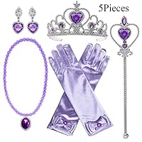 Yosbabe Princess Elsa Belle Sofia Dress up Accessories 5 Gifts Set for Girls Gloves Tiara Crown Necklace Wand Earrings