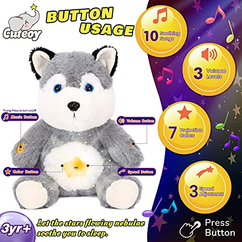 Cuteoy Huksy Star Projector Puppy Plush Night Light Dog Stuffed Animals Musical Soother Toys for
