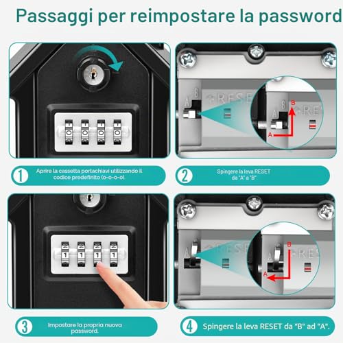 WACCET Grand Key Safe External Combination 4 Digit and Emergency Key Box, Key Safe for Home, Black