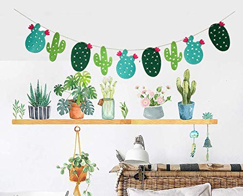 Alemon Tropical Leaves Green Cactus Plant Banner Luau Party Hawaiian Party Supplies
