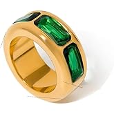 Melhill Wide Dome Band Bold Ring Chunky Green Zircon Cocktail Ring Stackable Statement Jewelry for Women Size 7