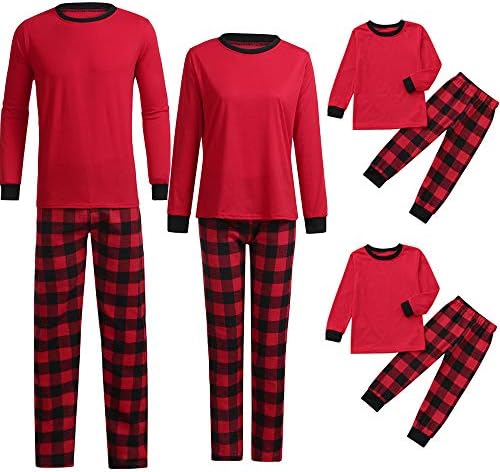 Gufenban Chrismas Family Pajamas,Men Women Kids Baby Family PJS Matching Christmas Pajamas Set Cartoon Letter Deer Top+Plaid Pants (Women-Red,M)
