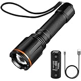LED Flashlight, 900 Lumens Ultra Bright Tactical Flashlight, Rechargeable (18650 Battery Included), Zoomable, CREE LED, IP64 Water-Resistant, 6 Light Modes Electric Torch for Camping and Hiking LFL2A