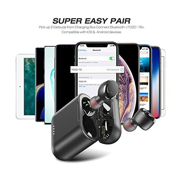 TOZO T6 Auricolari Bluetooth Senza Fili TWS Cuffie 5.0 Touch Control con  custodia di ricarica suono di alta qualità, con bassi profondi per corsa e  sport Nero - Cuffie Hi-Fi